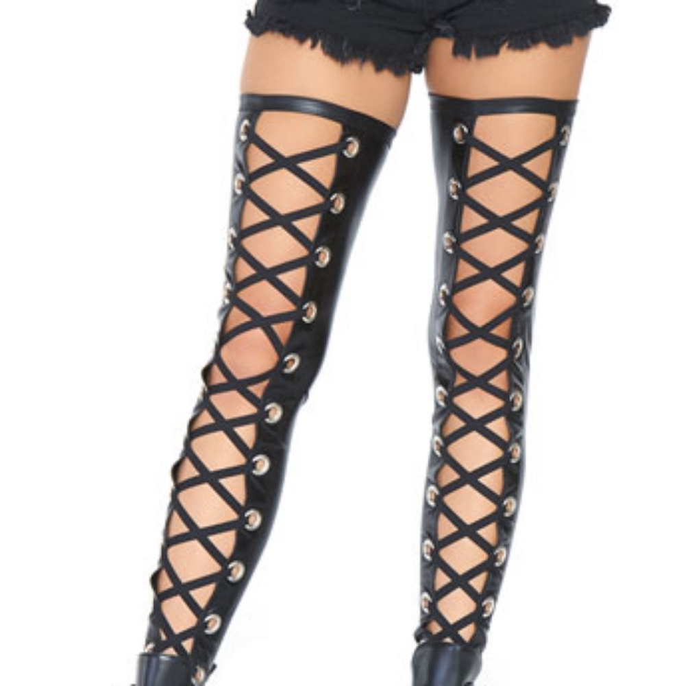 Faux leather 👣 footless plus size thigh highs